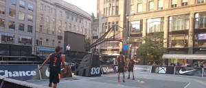 Random basketball game at the city center of Prague, Czech Republic