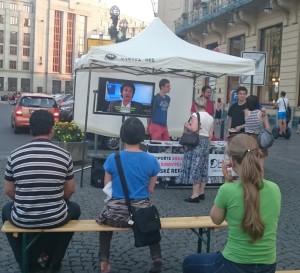 Paul McCartney's video message about healthy, vegan food and the hazzards of meat was shown in the open air in Prague, Czech Republic